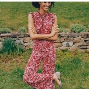 Anthropologie jumpsuit red floral by Ali & Jay